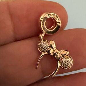 Disney Rose Gold Minnie Mouse Pavé Bow Dangle Charm
